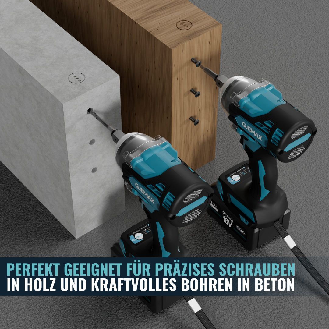 GJEMAX AKKU-SCHLAGSCHRAUBER 18V | 520NM + GRATIS WINKELSCHLEIFER
